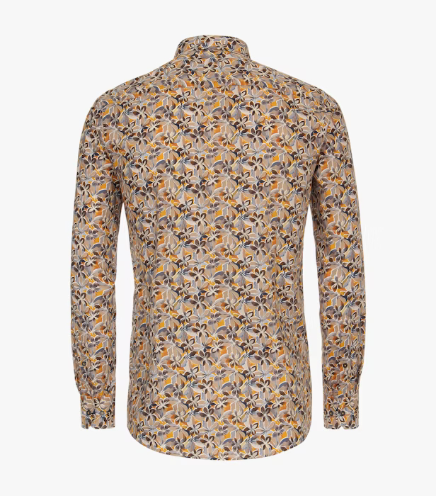 Camasa bumbac barbati VENTI ModernFit print floral portocaliu/bej [2]