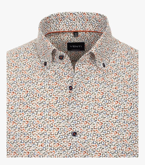 Camasa bumbac barbati CASA MODA ModernFit portocaliu print geometric [3]