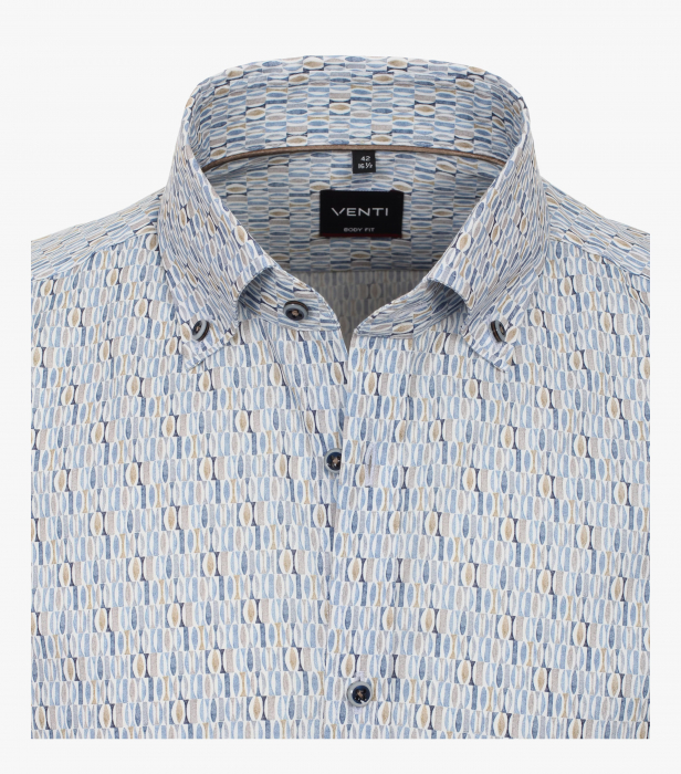 Camasa bumbac barbati VENTI BodyFit print bleu/bej [3]