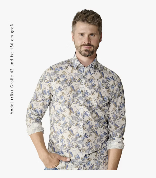 Camasa bumbac barbati VENTI BodyFit print floral bej/albastru [6]