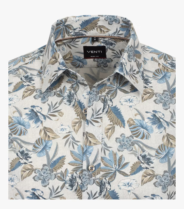 Camasa bumbac barbati VENTI BodyFit print floral bej/albastru [3]