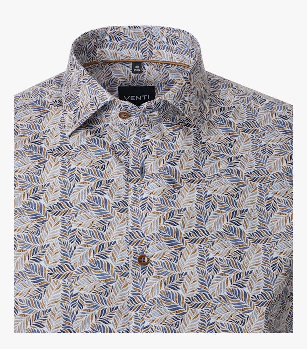 Camasa bumbac barbati CASA MODA ModernFit albastru/bej print frunze [3]