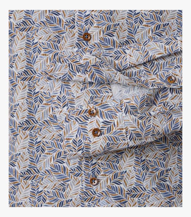Camasa bumbac barbati CASA MODA ModernFit albastru/bej print frunze [4]