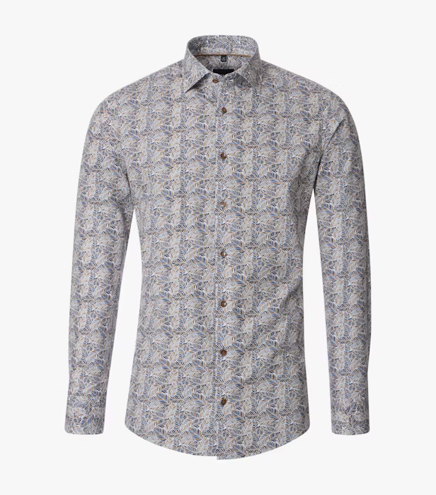Camasa bumbac barbati CASA MODA ModernFit albastru/bej print frunze [1]