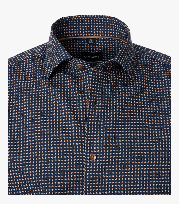 Camasa bumbac barbati CASA MODA ModernFit bleumarin print rombulete bej [3]