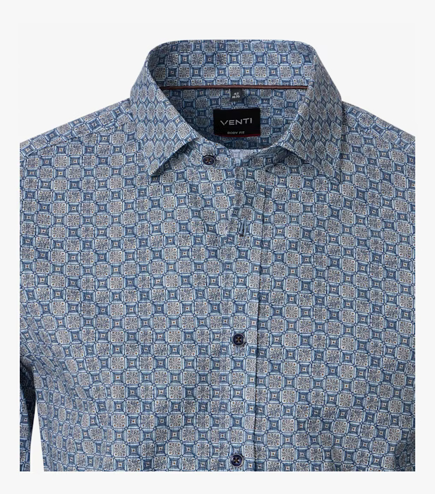 Camasa bumbac barbati VENTI BodyFit albastru print floral [3]