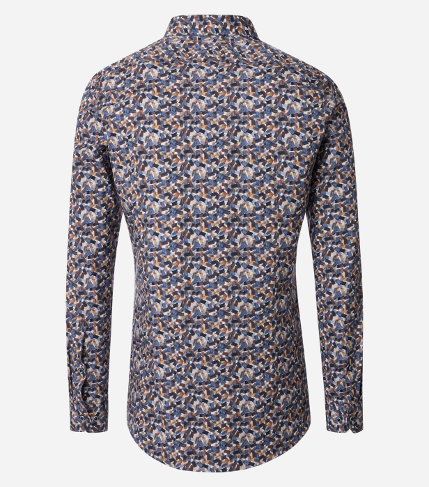 Camasa bumbac barbati VENTI BodyFit albastru/maro print geometric [2]