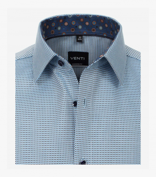 Camasa bumbac barbati VENTI Modern Fit turcoaz patratele [3]