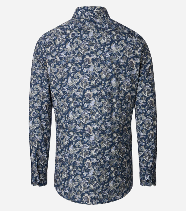 Camasa bumbac barbati VENTI BodyFit albastru print frunze [2]