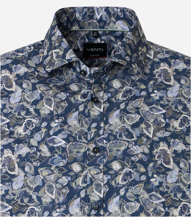 Camasa bumbac barbati VENTI BodyFit albastru print frunze [3]