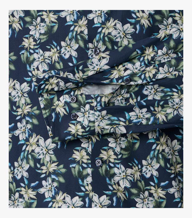 Camasa bumbac NON IRON barbati VENTI ModernFit bleumarin print floral bej [4]