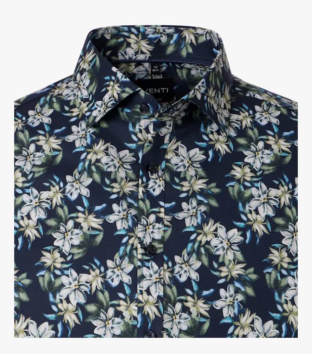 Camasa bumbac NON IRON barbati VENTI BodyFit bleumarin print floral bej [3]