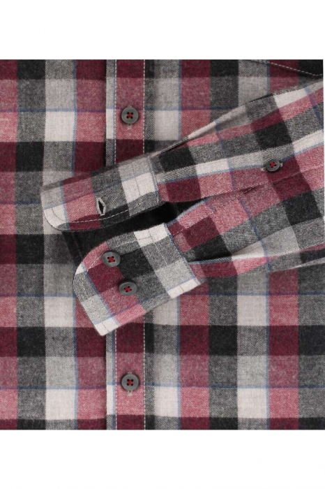 Camasa flanel bumbac barbati CASA MODA CasualFit carouri rosu/gri [4]