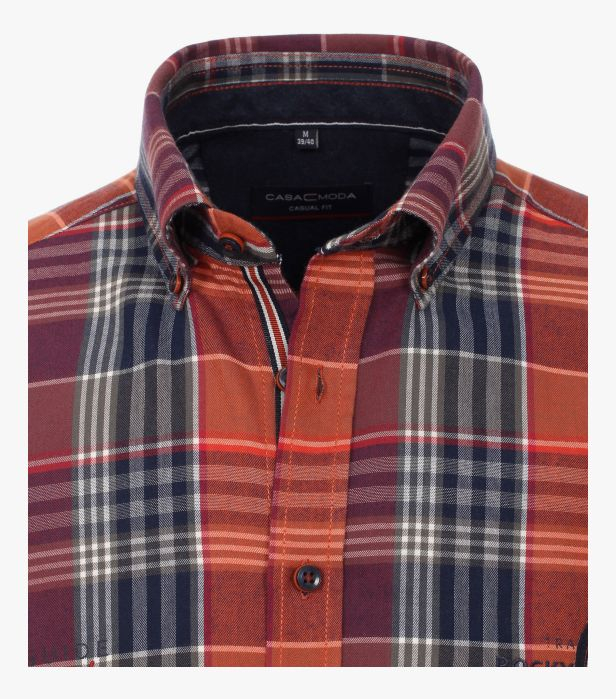 Camasa bumbac barbati CASA MODA CasualFit Vancouver carouri portocaliu/bleumarin [3]