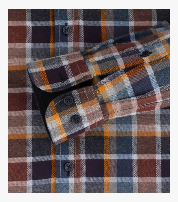 Camasa bumbac barbati CASA MODA CasualFit carouri albastru/portocaliu [4]