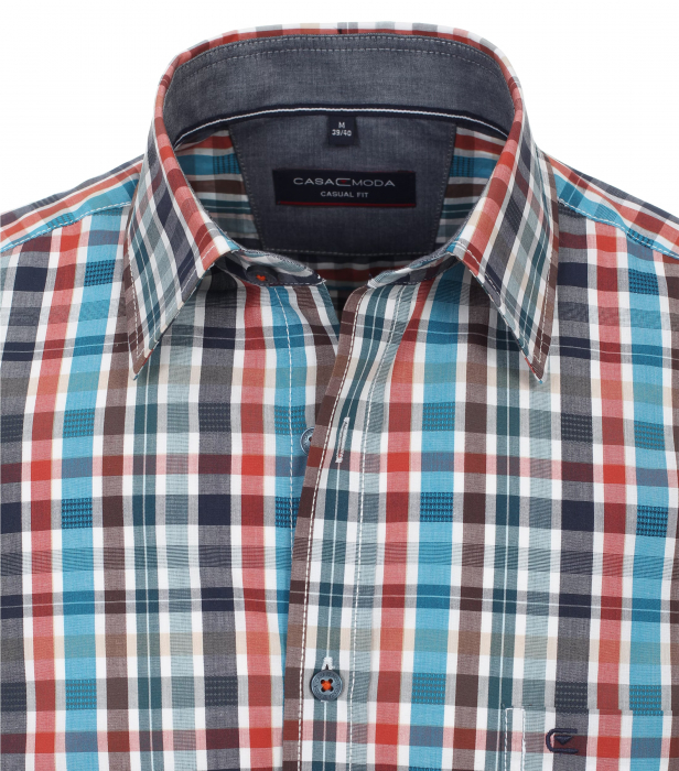 Camasa bumbac barbati CASA MODA CasualFit carouri turcoaz/rosu [3]
