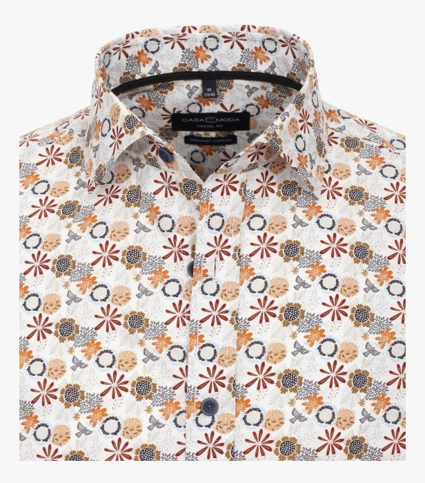 Camasa bumbac organic barbati CASA MODA CasualFit print portocaliu floral [3]
