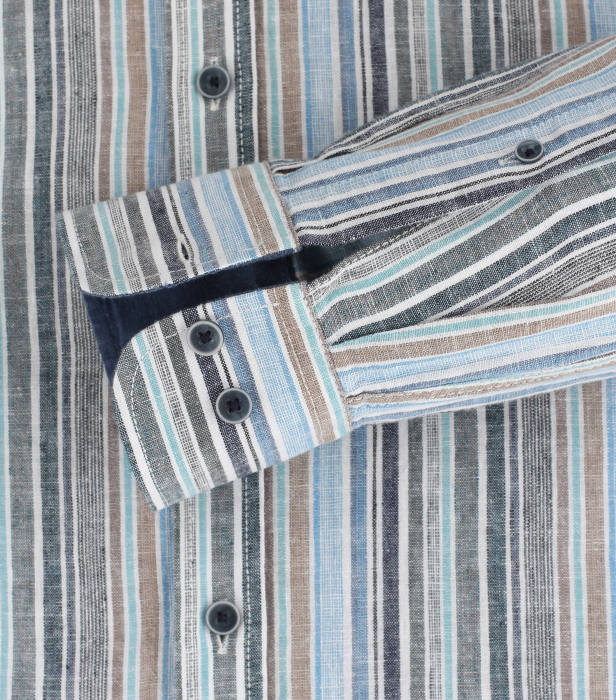 Camasa in/bumbac barbati CASA MODA CasualFit dungi albastru/maro [4]