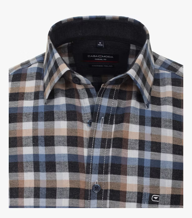 Camasa flanel bumbac barbati CASA MODA CasualFit carouri antracit/bej [3]