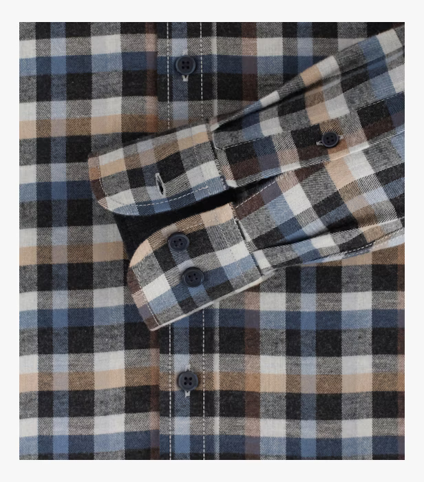 Camasa flanel bumbac barbati CASA MODA CasualFit carouri antracit/bej [4]
