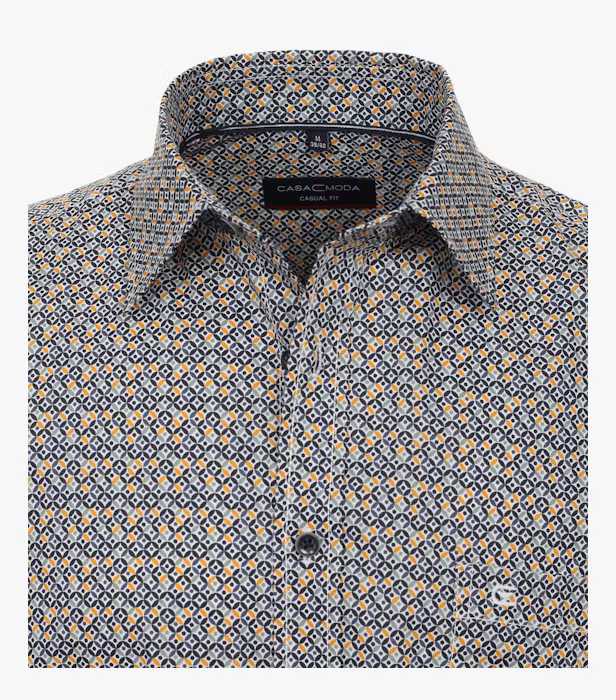 Camasa bumbac barbati CASA MODA CasualFit cerculete bleumarin/galben [3]
