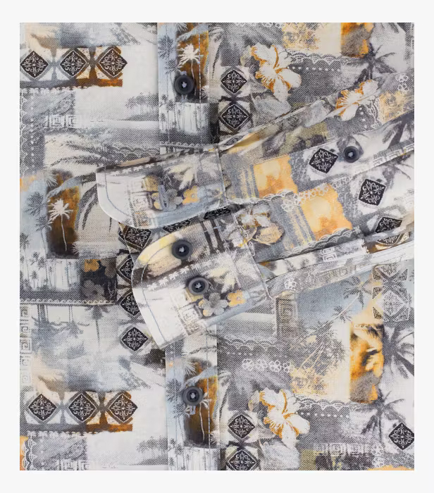 Camasa bumbac barbati CASA MODA CasualFit print estival vintage galben [4]