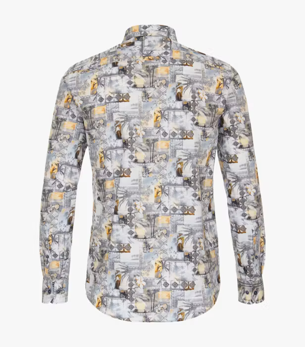 Camasa bumbac barbati CASA MODA CasualFit print estival vintage galben [2]