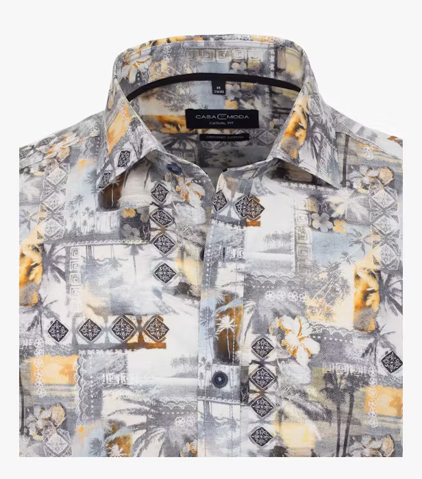 Camasa bumbac barbati CASA MODA CasualFit print estival vintage galben [3]