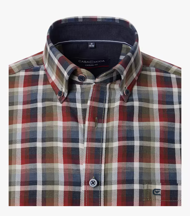 Camasa bumbac barbati CASA MODA CasualFit carouri rosu/oliv [3]