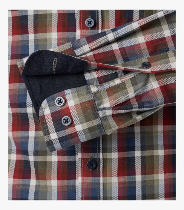 Camasa bumbac barbati CASA MODA CasualFit carouri rosu/oliv [4]