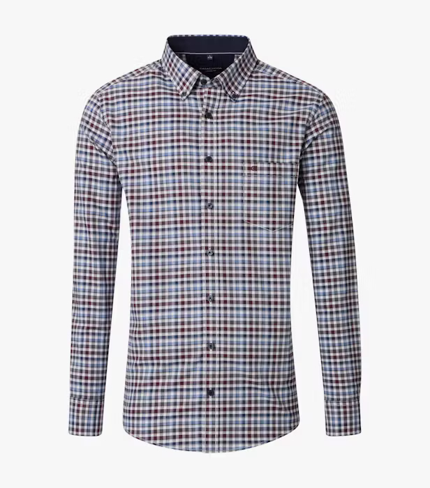 Camasa bumbac oxford barbati CASA MODA CasualFit patratele albastru/visiniu [1]