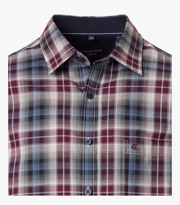 Camasa bumbac twill barbati CASA MODA CasualFit carouri visiniu/bleumarin [3]