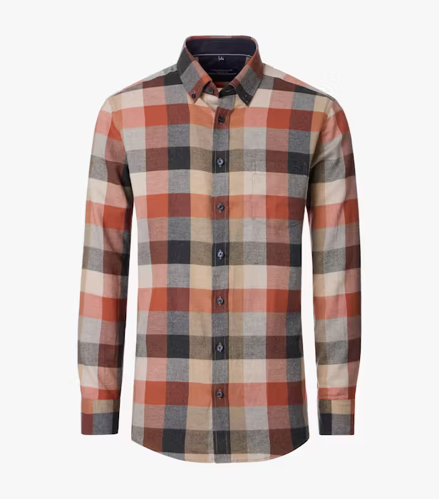 Camasa flanel bumbac barbati CASA MODA CasualFit carouri portocaliu/maro [1]