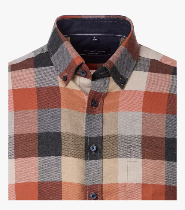 Camasa flanel bumbac barbati CASA MODA CasualFit carouri portocaliu/maro [3]