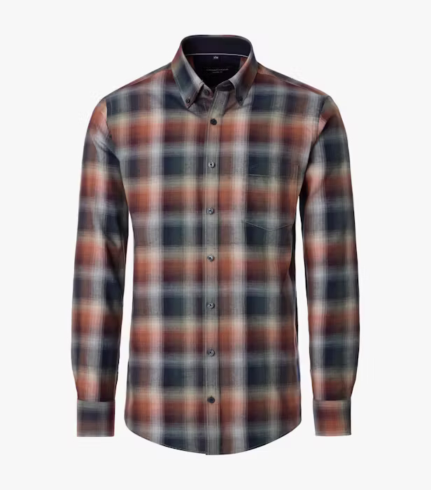 Camasa bumbac twill barbati CASA MODA CasualFit carouri bleumarin/portocaliu [1]