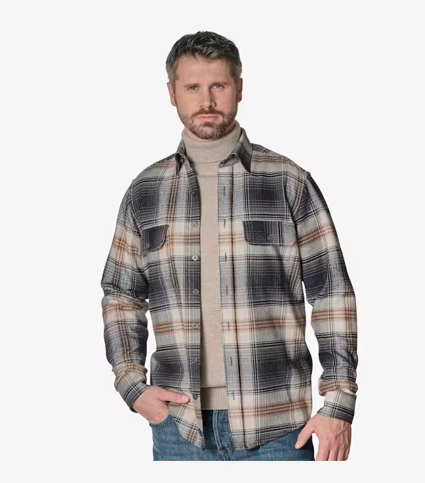 Jacheta over-shirt bumbac barbati CASA MODA carouri gri/bej [5]