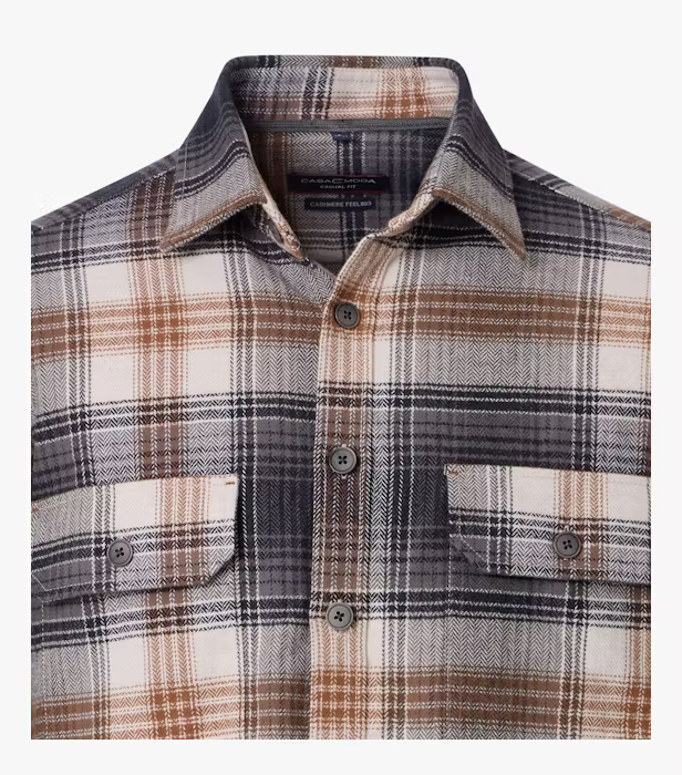 Jacheta over-shirt bumbac barbati CASA MODA carouri gri/bej [3]