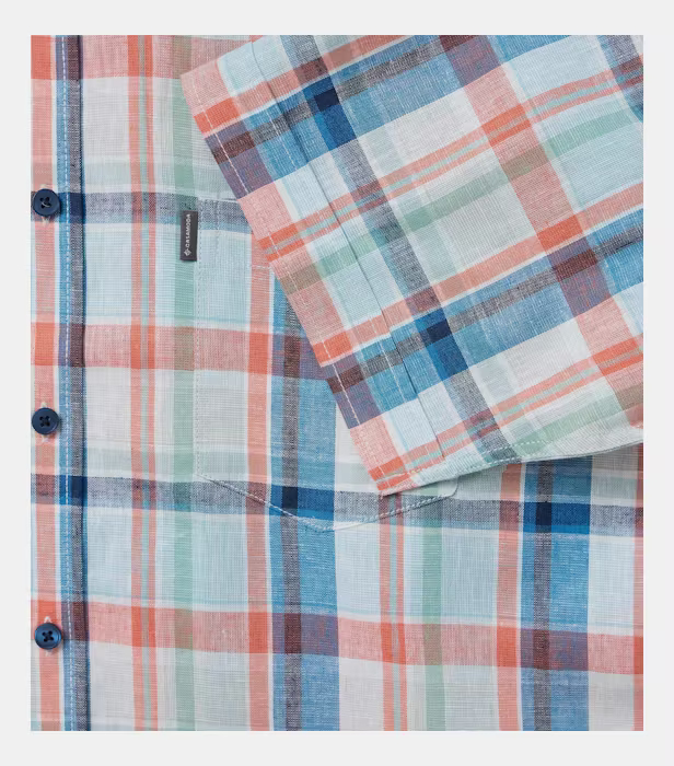 Camasa maneca scurta in/bumbac barbati CASA MODA albastru/portocaliu carouri [4]