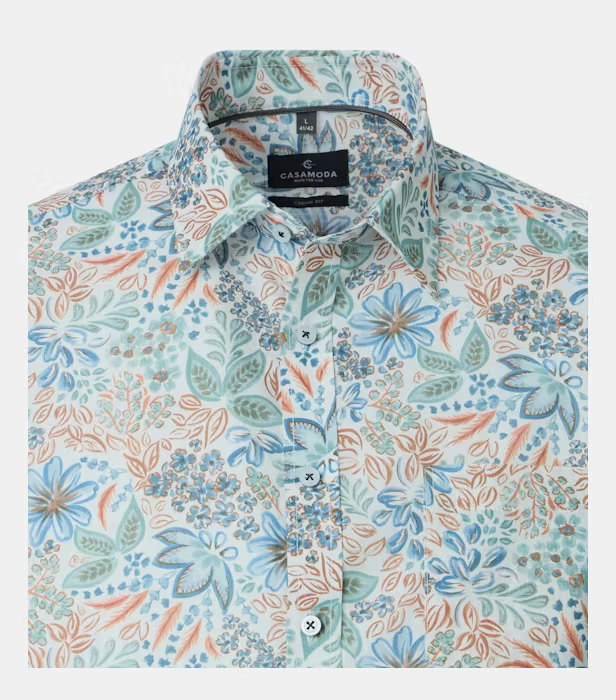 Camasa maneca scurta bumbac barbati CASA MODA turcoaz print floral [3]