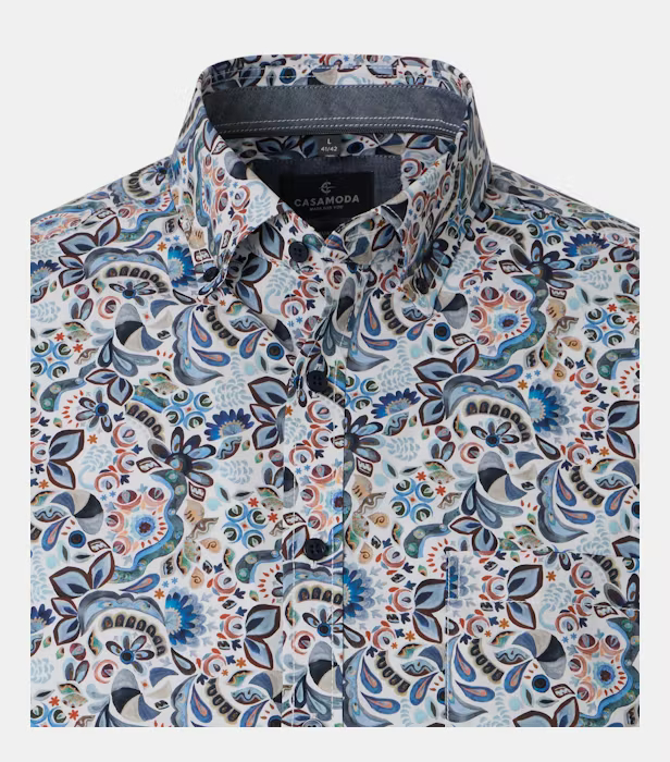 Camasa maneca scurta bumbac barbati CASA MODA albastru print paisley [3]