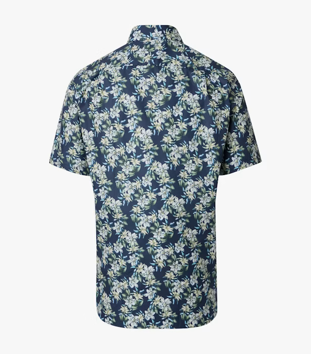 Camasa maneca scurta bumbac barbati VENTI ComfortFit albastru print floral bej [2]