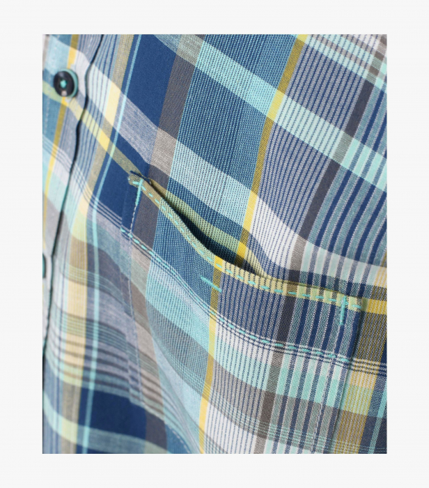 Camasa bumbac maneca scurta CASA MODA CasualFit carouri turcoaz [5]