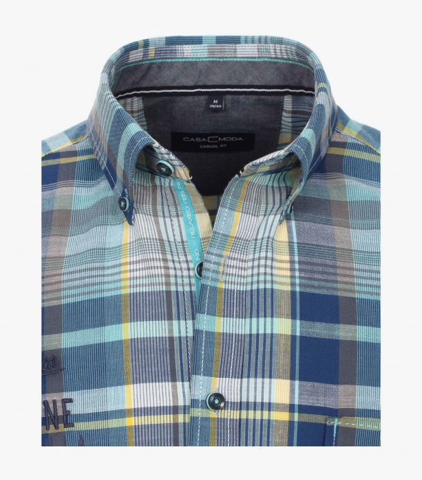 Camasa bumbac maneca scurta CASA MODA CasualFit carouri turcoaz [3]