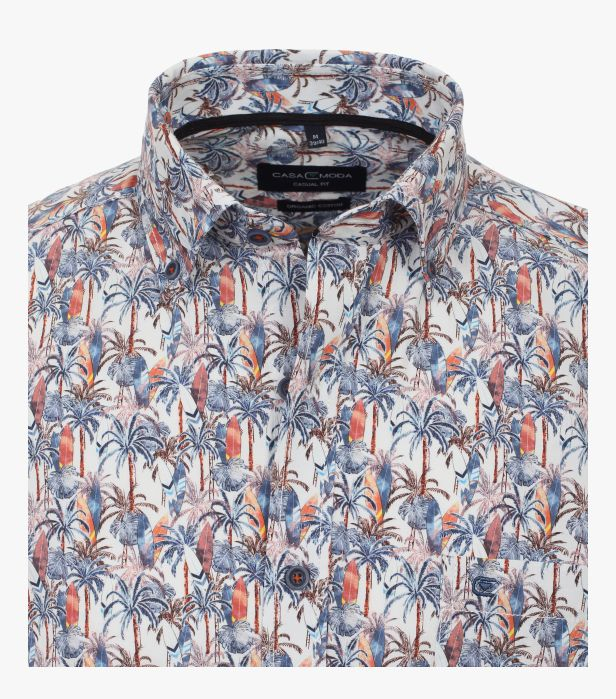 Camasa maneca scurta bumbac barbati CASA MODA CasualFit albastru print estival [2]