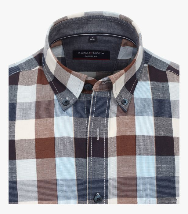 Camasa maneca scurta bumbac barbati CASA MODA CasualFit carouri albastru/maro [2]