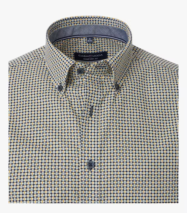 Camasa maneca scurta bumbac CASA MODA barbati Casual geometric galben [3]
