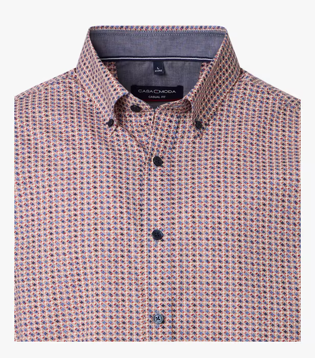 Camasa maneca scurta bumbac CASA MODA barbati Casual geometric rosu portocaliu [3]