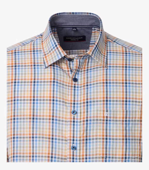 Camasa bumbac maneca scurta barbati CASA MODA CasualFit patratele albastru/portocaliu [3]