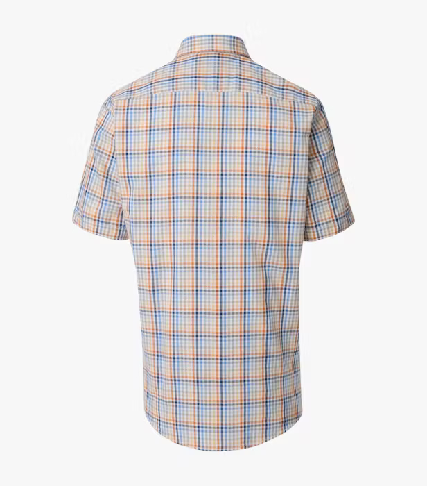 Camasa bumbac maneca scurta barbati CASA MODA CasualFit patratele albastru/portocaliu [2]