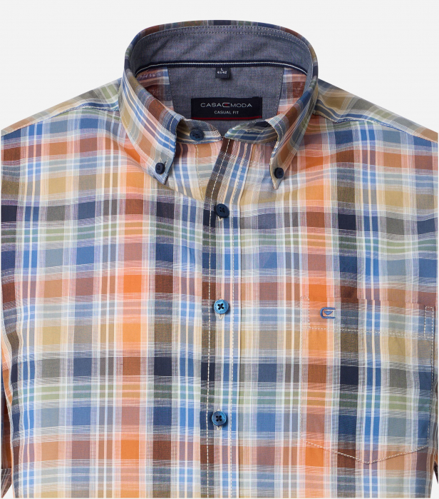 Camasa bumbac maneca scurta barbati CASA MODA CasualFit carouri albastru/portocaliu [3]